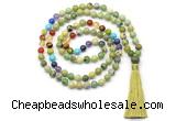 GMN8612 Hand-knotted 7 Chakra 8mm, 10mm Australia chrysoprase 108 beads mala necklace with tassel