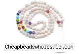 GMN8619 Hand-knotted 7 Chakra 8mm, 10mm white crazy lace agate 108 beads mala necklace with tassel