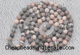 GMN908 Hand-knotted 8mm, 10mm matte pink zebra jasper 108 beads mala necklaces