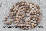 GMN909 Hand-knotted 8mm, 10mm matte brown zebra jasper 108 beads mala necklaces