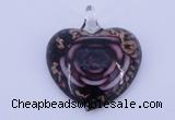 LP12 13*38*43mm heart inner flower lampwork glass pendants