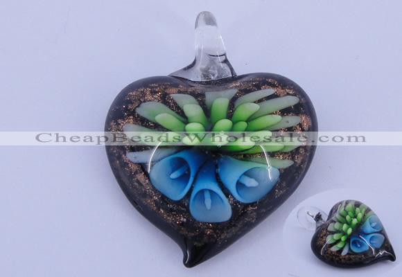 LP22 15*36*44mm heart inner flower lampwork glass pendants