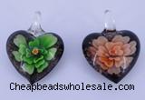 LP30 16*31*41mm heart inner flower lampwork glass pendants