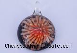 LP45 13*32*43mm flat round inner flower lampwork glass pendants