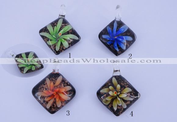 LP69 15*35*40mm diamond inner flower lampwork glass pendants