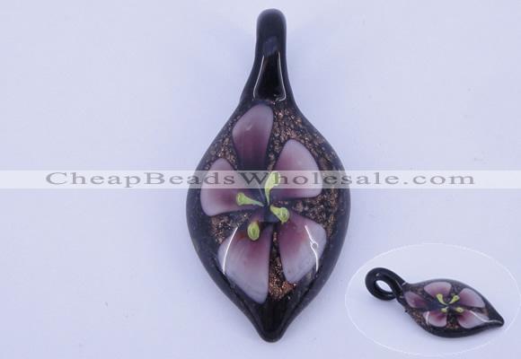 LP80 11*26*54mm leaf inner flower lampwork glass pendants