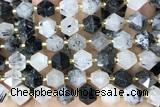 MIXE106 15 inches 10mm faceted black rutilated quartz beads