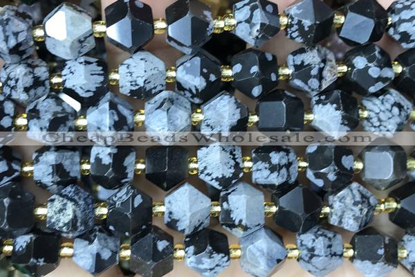 MIXE129 15 inches 10mm faceted snowflake obsidian gemstone beads