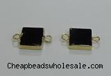 NGC1231 14*14mm square black agate gemstone connectors wholesale