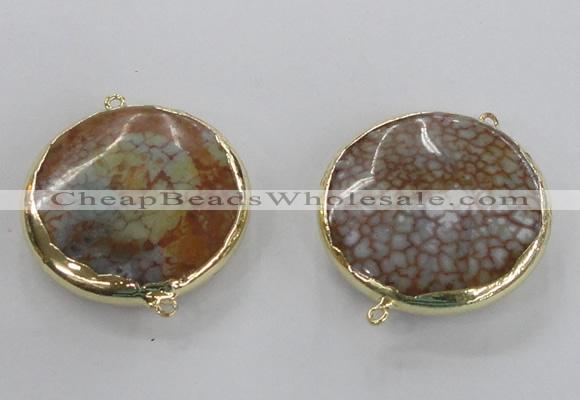 NGC298 35mm flat round agate gemstone connectors wholesale