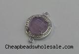 NGC5018 20mm flat round amethyst with rhinestone connectors