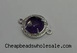 NGC5019 20mm flat round amethyst with rhinestone connectors