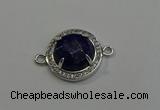 NGC5022 20mm flat round lapis lazuli with rhinestone connectors