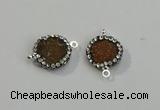 NGC5044 12mm - 14mm flat round druzy agate with rhinestone connectors