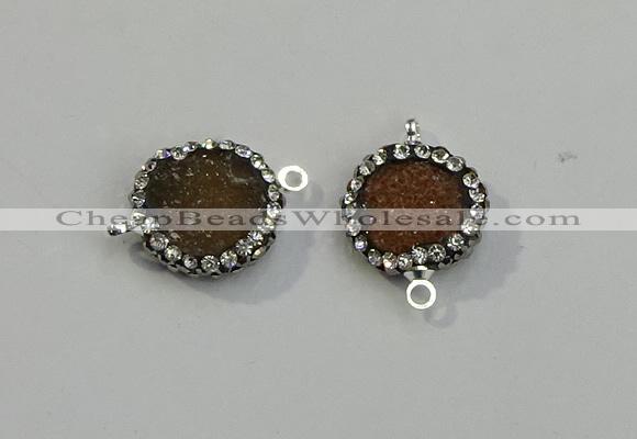 NGC5044 12mm - 14mm flat round druzy agate with rhinestone connectors