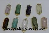 NGC5092 12*30mm - 15*35mm faceted rectangle mixed gemstone connectors