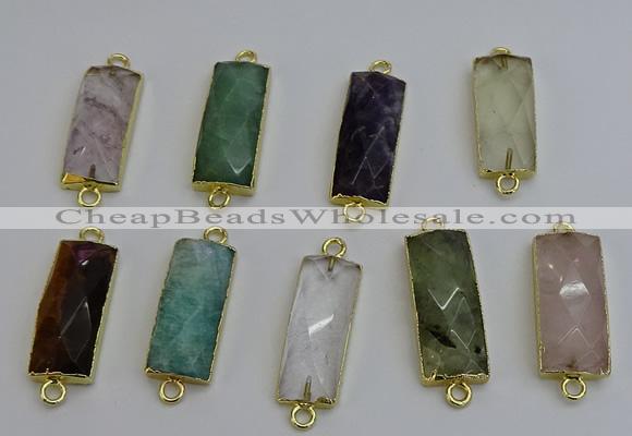 NGC5092 12*30mm - 15*35mm faceted rectangle mixed gemstone connectors