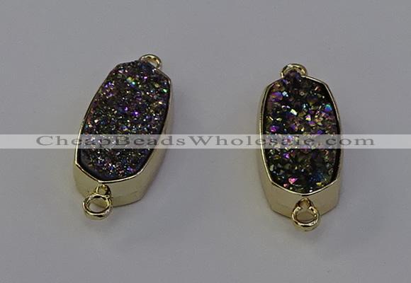 NGC5563 10*22mm - 12*25mm freeform plated druzy quartz connectors