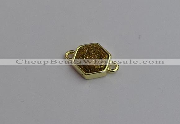 NGC5851 12*12mm hexagon plated druzy agate connectors wholesale