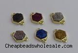 NGC5858 12*12mm hexagon plated druzy agate connectors wholesale