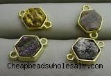 NGC6003 12*12mm hexagon plated druzy agate connectors wholesale