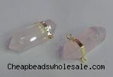 NGC665 10*35mm - 15*40mm faceted nuggets rose quartz connectors