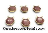 NGC7067 16mm faceted hexagon pink wooden jasper connectors