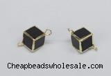 NGC726 12*12mm cube black agate connectors wholesale