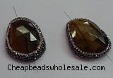 NGC7524 25*35mm - 28*38mm faceted freeform yellow tiger eye connectors