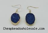 NGE111 15*20mm oval druzy agate gemstone earrings wholesale