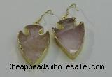 NGE5007 20*30mm - 25*30mm arrowhead rose quartz earrings