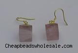 NGE5081 10*15mm cube rose quartz gemstone earrings wholesale