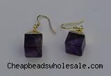 NGE5086 10*15mm cube amethyst gemstone earrings wholesale