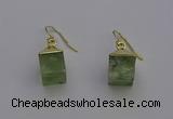 NGE5090 10*15mm cube green rutilated quartz gemstone earrings wholesale