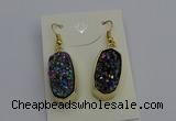 NGE5134 10*22mm - 12*25mm freeform plated druzy quartz earrings