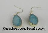 NGE87 15*20mm teardrop druzy agate gemstone earrings wholesale