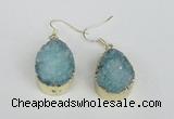 NGE92 18*25mm teardrop druzy agate gemstone earrings wholesale