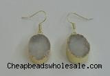 NGE98 15*20mm oval druzy agate gemstone earrings wholesale