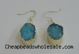 NGE99 15*20mm oval druzy agate gemstone earrings wholesale