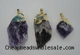 NGP1090 20*30mm - 25*50mm nuggets amethyst gemstone pendants