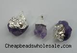 NGP1092 18*25mm - 25*40mm faceted nuggets amethyst pendants