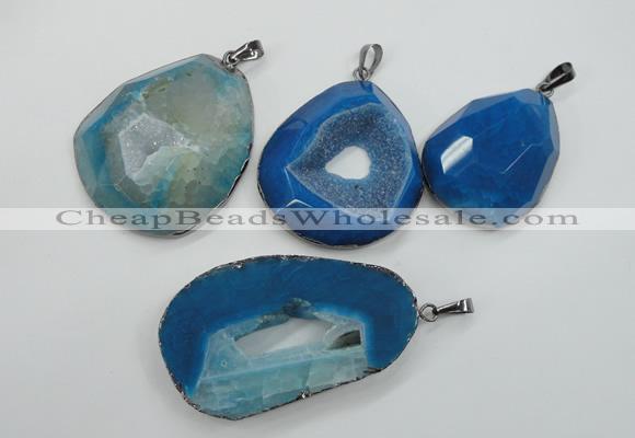 NGP1106 30*40 - 40*55mm freeform druzy agate pendants with brass setting