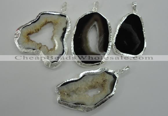 NGP1116 30*45 - 45*55mm freeform druzy agate pendants with brass setting