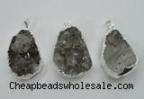 NGP1125 25*40 - 35*45mm freeform druzy agate pendants with brass setting