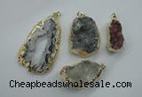 NGP1126 25*30 - 40*50mm freeform druzy agate pendants with brass setting