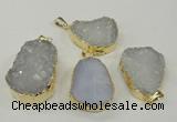 NGP1140 25*35mm - 40*45mm freeform druzy agate pendants with brass setting