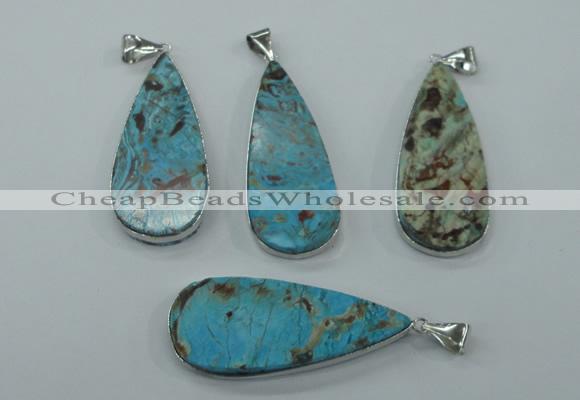 NGP1157 20*40mm - 25*50mm freeform ocean agate pendants with brass setting