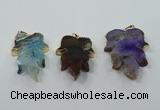 NGP1367 30*40mm - 35*45mm leaf agate pendants with brass setting