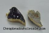 NGP1448 20*40mm - 28*45mm heart druzy amethyst gemstone pendants