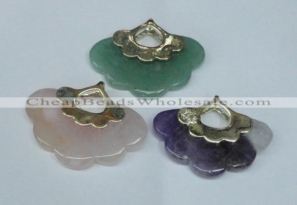 NGP1509 8*40*50mm mixed gemstone with brass setting pendants